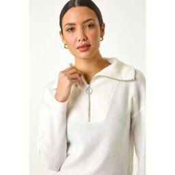 Roman Collar Zip Neck Knit Jumper L female