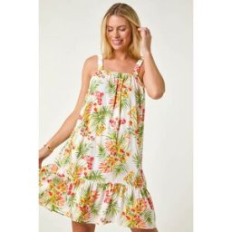 Roman Petite Print Strap Detail Frill Hem Dress 8 female