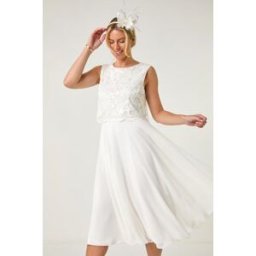 Roman Petite Lace Overlay Midi Dress 8 female