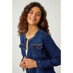 Roman Collarless Tape Stretch Denim Jacket 18 female