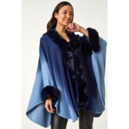 Roman Dip Dye Faux Fur Trim Cape one size female