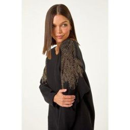 Roman Leaf Hotfix Batwing Knit Jumper S female