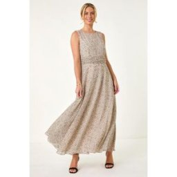 Roman Petite Spot Print Ruched Waist Midi Dress 8 female