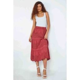 Roman Broderie Elastic Waist A Line Tiered Midi Skirt 20 female