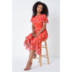 Roman Petite Floral Chiffon Frill Tiered Midi Dress 8 female