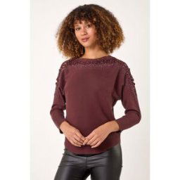 Roman Contrast Embellished Knit Jumper S female