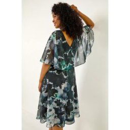 Roman Petite Abstract Floral Print Cape Dress 8 female