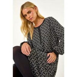 Roman Petite Geometric Button A-Line Dress 16 female