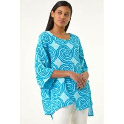 Roman Spiral Print Asymmetric Tunic Top S female