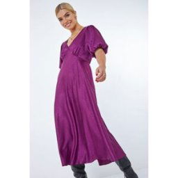 Dusk Puff Sleeve Satin Midi Dress 8 female