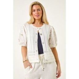 Roman Petite Embroidered Sleeve Knit Cardigan 8 female