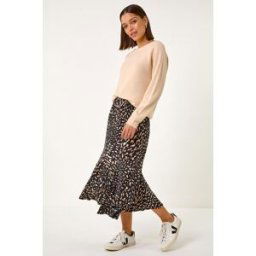 Roman Speckled Print Asymmetric A-Line Skirt 14 female