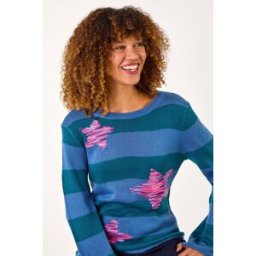 Roman Star Stripe Crew Neck Knit Jumper 16 female