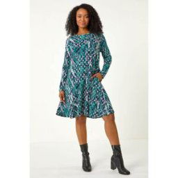Roman Petite Spot Print Swing Stretch Dress 8 female