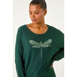 Roman Dragonfly Print Sequin Knitted Stretch Top S female