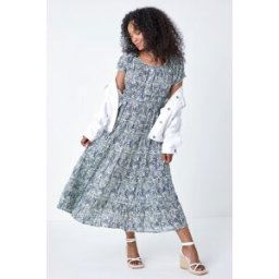 Roman Petite Abstract Puff Sleeve Cotton Dress 8 female