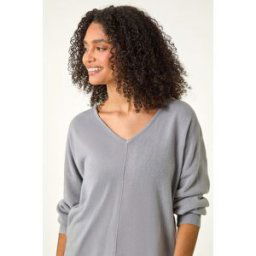 Roman Soft V-Neck Side Split Knit Sweater 12 female