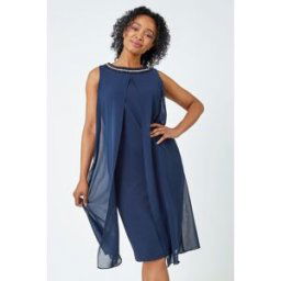 Roman Petite Embellished Chiffon Dress 8 female
