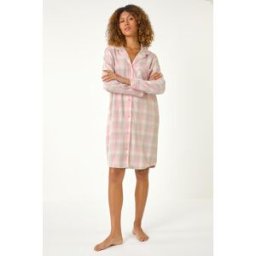 Roman Check Print Revere Collar Stretch Nightshirt M female