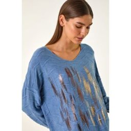Roman Foil Textured V-Neck Tunic Top S female