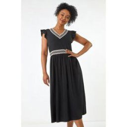Roman Petite Crochet Trim Midi Dress 8 female