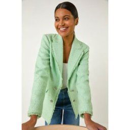 Roman Textured Frayed Edge Boucle Button Jacket 18 female