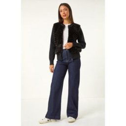 Roman Faux Fur Funnel Neck Zip Jacket 10 female