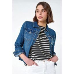 Roman Cotton Blend Stretch Denim Jacket 10 female
