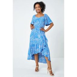 Roman Petite Floral Print Ruched Midi Dress 8 female
