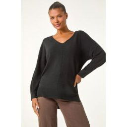 Roman Soft V-Neck Side Split Knit Sweater 12 female
