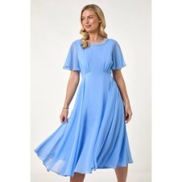 Roman Petite Trim Neck Short Sleeve Dress 8 female