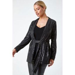 Dusk Sequin Embellished Tie Waist Jacket 10 female