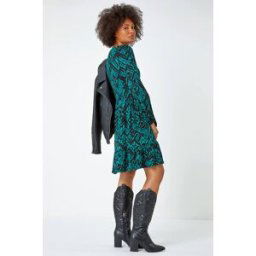 Roman Aztec Print Frilled Hem Stretch Dress 8 female