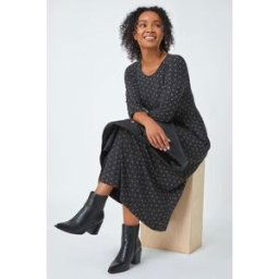Roman Petite Spot Pocket Stretch Ruched Midi Dress 8 female