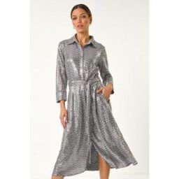 Roman Sequin Shirt Dress 8 female