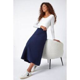 Roman Plain Elastic Waist Knitted A Line Midi Skirt 20 female