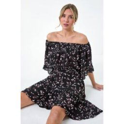 Dusk Ditsy Floral Bardot Pocket Dress 8 female