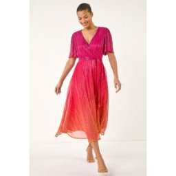 Roman Ombre Plisse Midi Wrap Dress 18 female