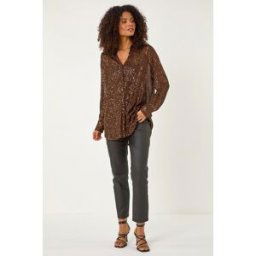 Dusk Sequin Button Through Stretch Blouse 8 female