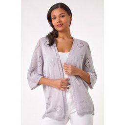 Roman Pointelle Heart Knit Cardigan L female
