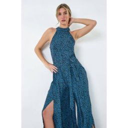 Dusk Spot Halter Side Split Jumpsuit 14 female