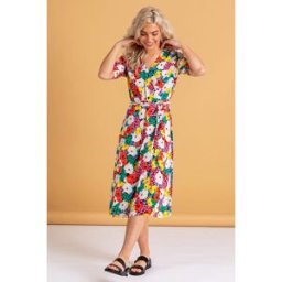 Dusk Bold Floral Midi Wrap Dress 8 female