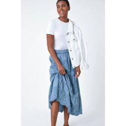 Roman Broderie Elastic Waist A Line Tiered Midi Skirt 18 female