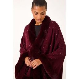 Roman Hotfix Faux Fur Trim Cape one size female