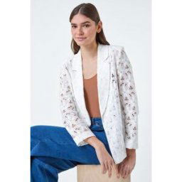Roman Cotton Blend Floral Lace Blazer 10 female