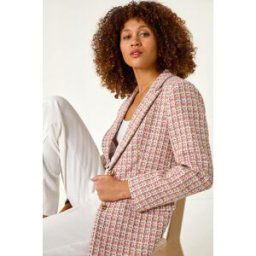 Roman Check Single Breasted Boucle Jacket 18 female