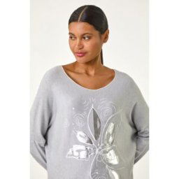Roman Foil Flower Print Tunic Top S female