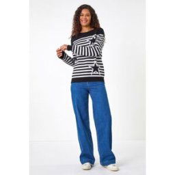 Roman Star Stripe Crew Neck Knit Jumper 10 female