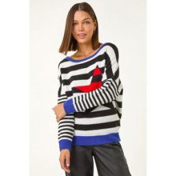 Roman Star Striped Colour Block Knit Jumper 10 female