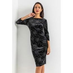 Roman Glitter Star Print Velvet Shift Dress 12 female